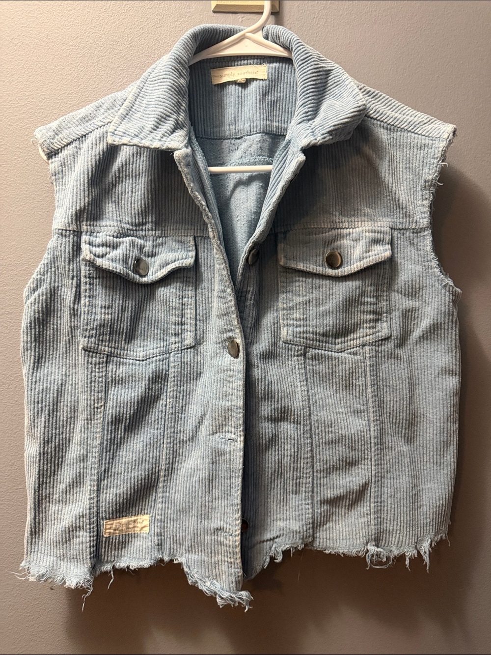 Simply Southern Light Blue Corduroy Sleeveless Vest